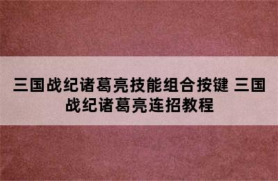 三国战纪诸葛亮技能组合按键 三国战纪诸葛亮连招教程